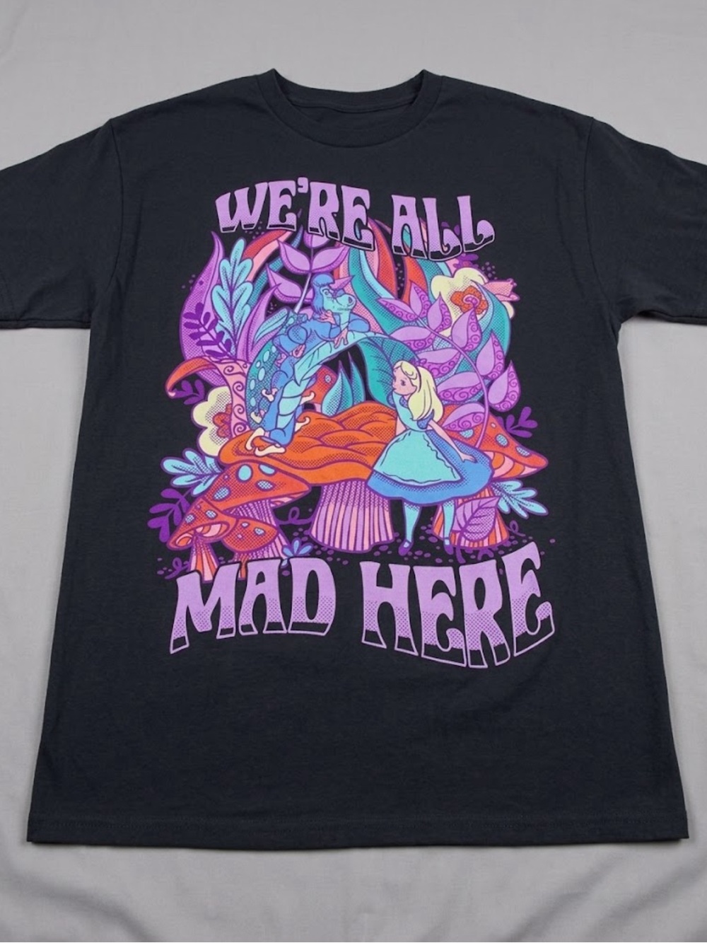 We're All Mad Here Black Graphic Tee - Multicolor Alice Design